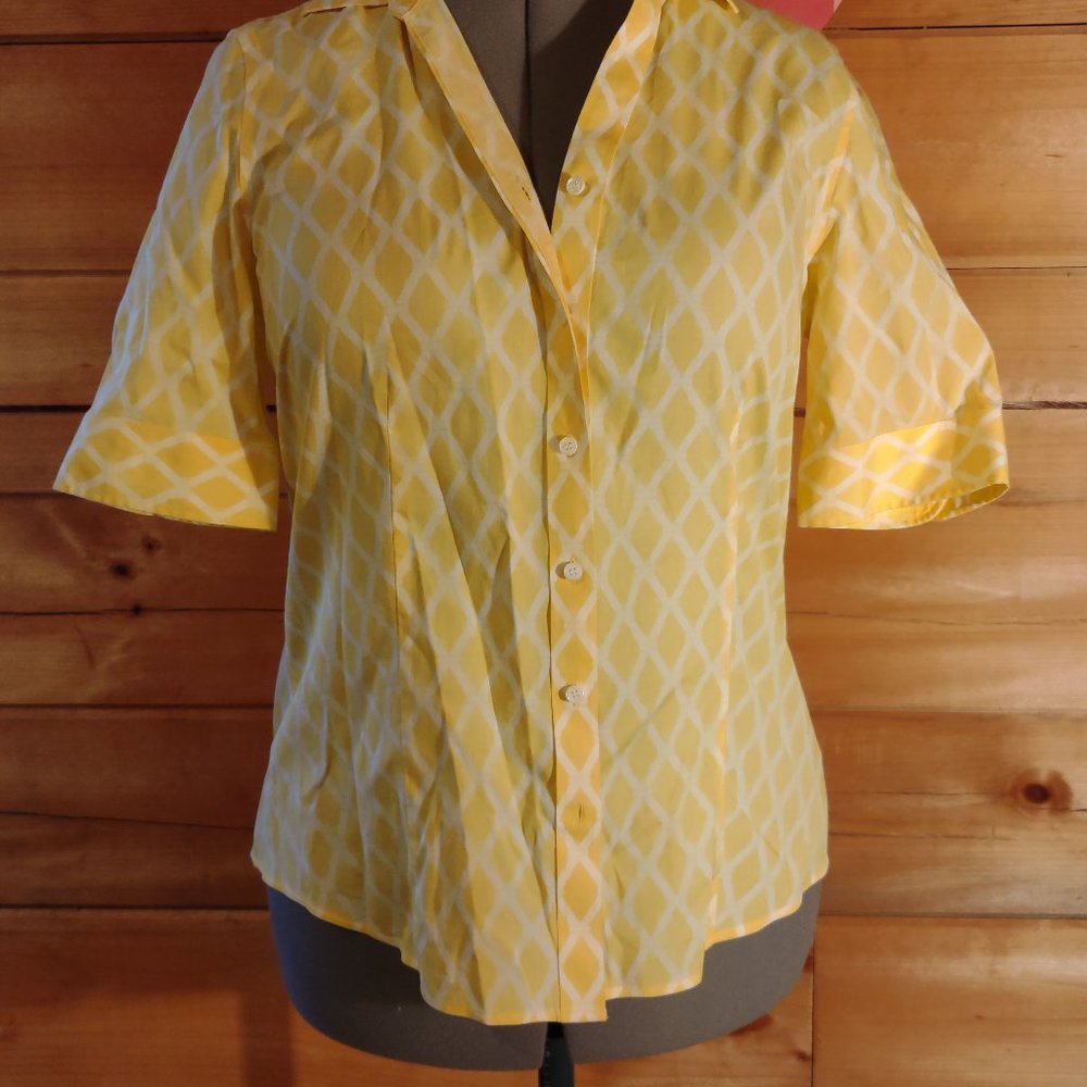 Talbot's Diamond Pattern Button Down Top 3/4 Sleeve.